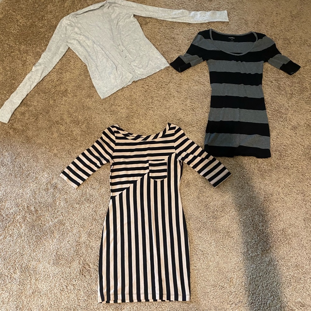 XS shirt, dress and cardigan